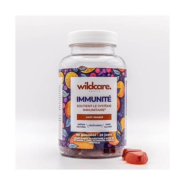 WILDCARE - Gummies IMMUNITÉ - Complément Soutient Système Immunitaire - Arôme Naturel Orange - Végétarien - Cure 1 Mois - 60 