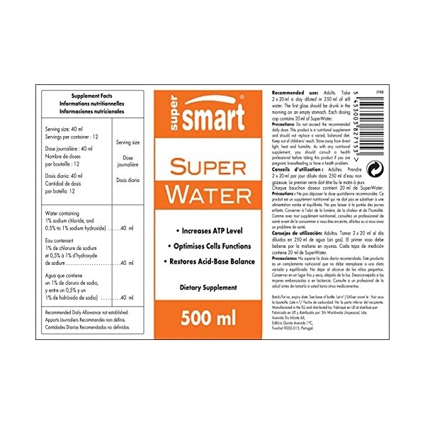 SuperWater 500 ml - Aide à Prévenir la Déshydratation au Cours des Efforts de Longue Durée - Contribue à Augmenter les Niveau