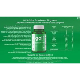 Goli Nutrition, Supergreens Gommes, 60 Gommes végétaliennes, Sans Gélatine, Testé en Laboratoire, Sans Gluten, Végétarien, Sa