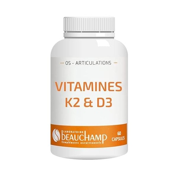 Laboratoire Beauchamp - Complément alimentaire VITAMINES K2 & D3-60 capsules - Solidité des os - Absorption du calcium - Déve