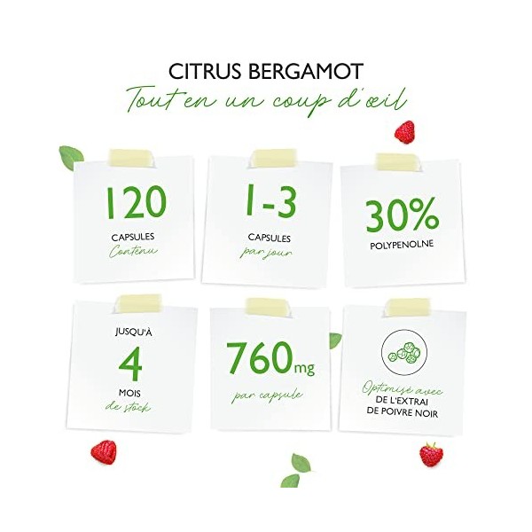 Citrus Bergamot - 120 gélules hautement dosées à 760 mg chacune - Premium : 30% polyphénols + pipérine - Croisement de citron