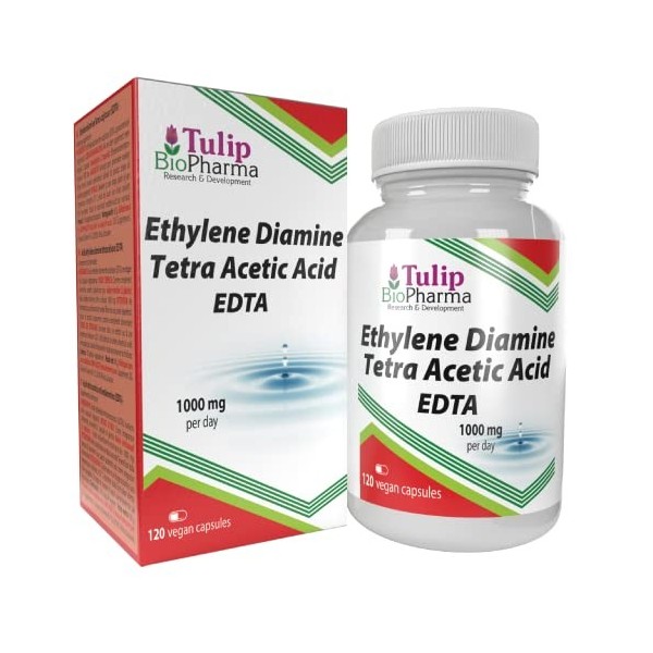 EDTA Acide éthylène diamine tétra-acétique 500mg 120 gélules végétales, Testé par un Laboratoire tiers