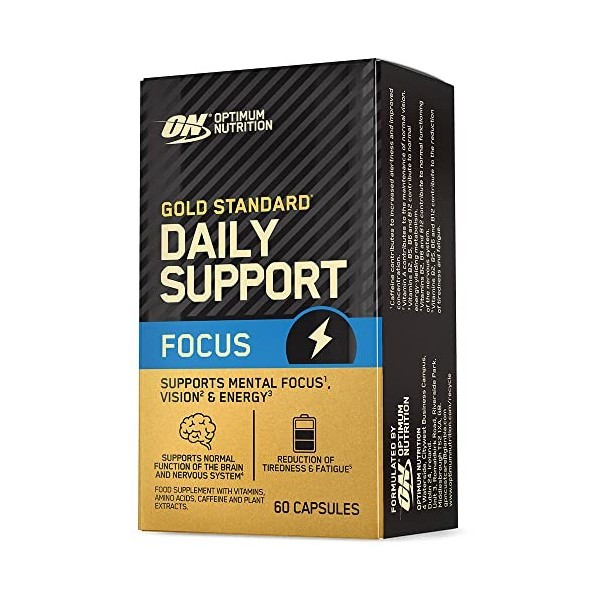 Optimum Nutrition Gold Standard Daily Support Focus, Complément alimentaire pour adultes, gélules de caféine avec vitamines D