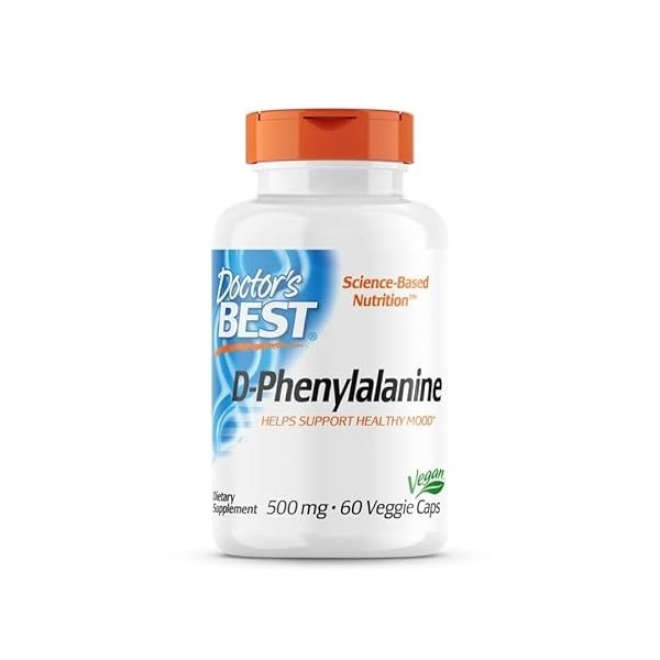 Doctors Best, D-Phenylalanine, 500 mg, 60 Gélules Végétaliennes, Testé en Laboratoire, Acide Aminé, Sans Gluten, Sans Soja, 