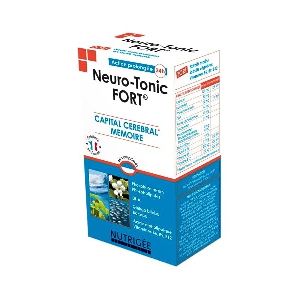 NEURO TONIC • Capital Cérébral • Mémoire • Phosphore Marin • Ginkgo Biloba • Oméga 3 • 60 comprimés • Fabriqué en France • Nu