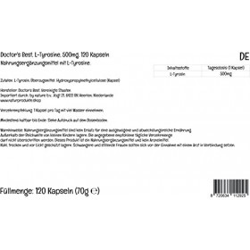 Doctors Best, L-Tyrosine, 500mg, 120 Gélules végétaliennes, Acide Aminé, Testé en Laboratoire, Sans Gluten, Sans Soja, Végét