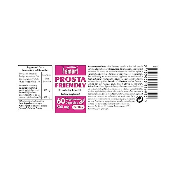 Supersmart - Prosta-Friendly 250 mg - Poudre de Canneberge Flowens™ - Aide à Diminuer les Envies Pressantes, l’Incontinence