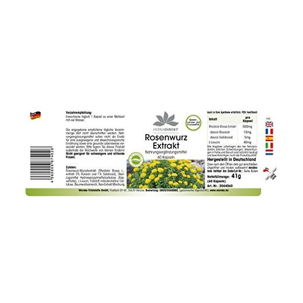 Rhodiola Rosea - extrait - Orpin rose - Adaptogène - 60 gélules | Herba Direkt