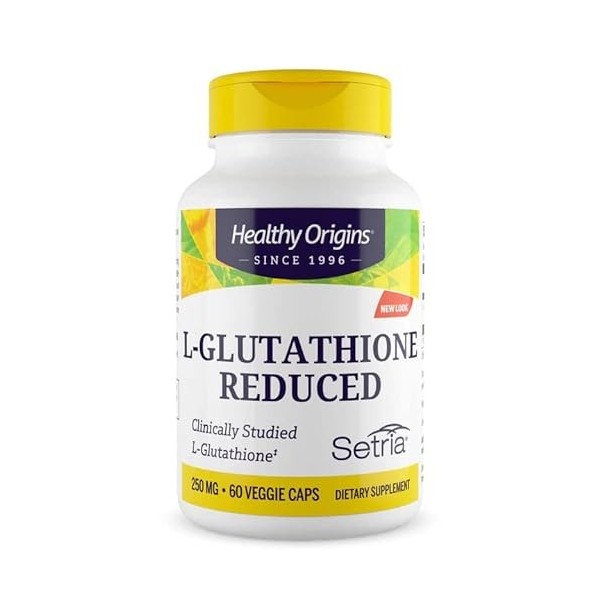 Healthy Origins, L-Glutathione Reduced L-Glutathion Réduit , 250mg, 60 Capsules végétaliennes, Testé en Laboratoire, Végétar