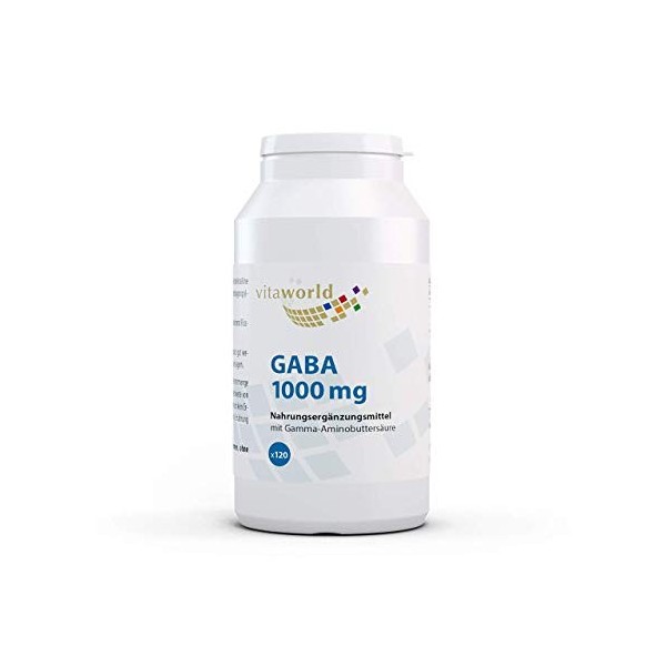 Vita World GABA 1000mg 120 Comprimés DE FORTES DOSES - Végétalien - biodisponibilité élevée Acide Gamma-aminobutyrique - Un S