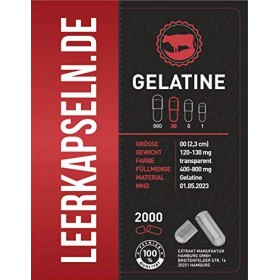 Lot de 2000 capsules séparées | Taille 00 | gélules de Ride Gelatine | gélules vides de taille Capacité | transparent | pas b
