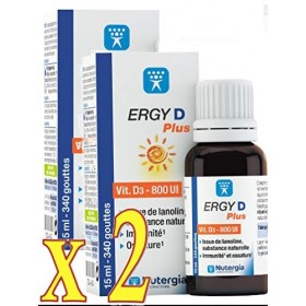 Ergy D Plus 15ML NUTERGIA - Complément alimentaire à base de Vitamine D3 - Lot de 2 Flacons 2 