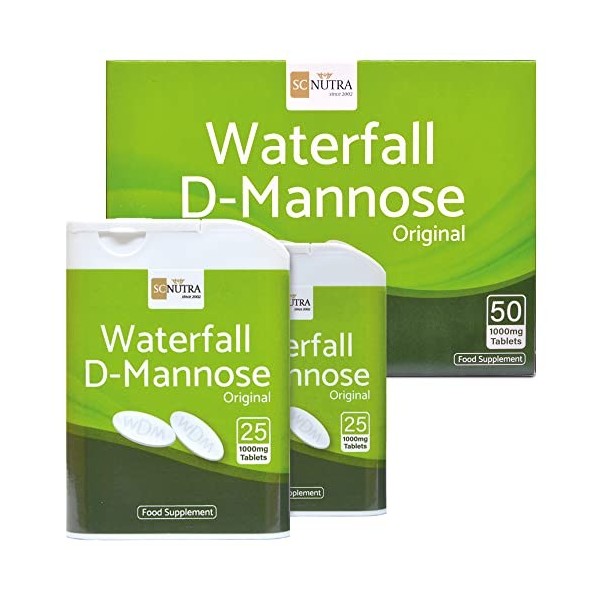 Waterfall D-Mannose Comprimés - 1000mg - 50 Comprimés - D-mannose provenant de bouleau - D-mannose 100% pur - SC Nutra Sweet