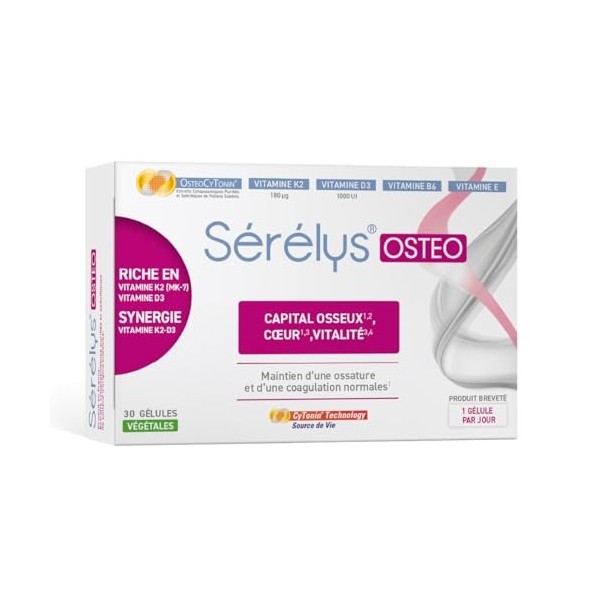 Sérélys OSTEO - Complément Alimentaire Capital Osseux - Maintien Ossature et Coagulation Normale - Vitamines K, D, B6, E - Pr