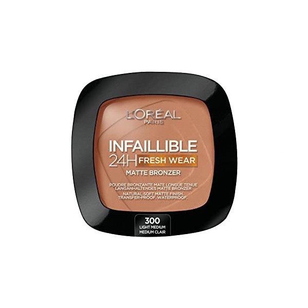 LOréal Paris Bronzant durable et couvrant pour bronzage naturel et mat, Infaillible 24h Fresh Wear Soft Mat Bronzer, couleur