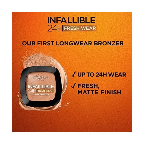 LOréal Paris Bronzant durable et couvrant pour bronzage naturel et mat, Infaillible 24h Fresh Wear Soft Mat Bronzer, couleur