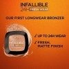 LOréal Paris Bronzant durable et couvrant pour bronzage naturel et mat, Infaillible 24h Fresh Wear Soft Mat Bronzer, couleur