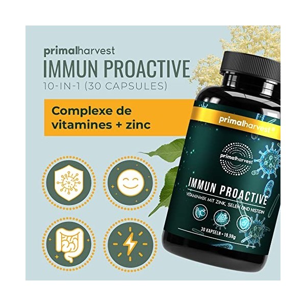 Immune Defense 10-in-1 de Primal Harvest 30 capsules avec des vitamines, des minéraux, des extraits de baies de sureau et d