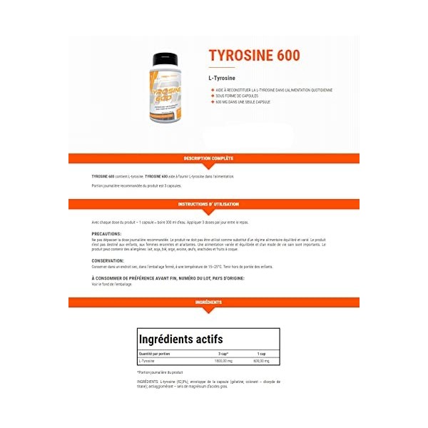 Trec Tyrosine | Acide aminé | Qualité pharmaceutique | Soutient la concentration sur la vigilance mentale et la perte de poid