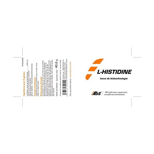 L-HISTIDINE * 500 mg / 60 gélules végétale * Issue de biotechnologie