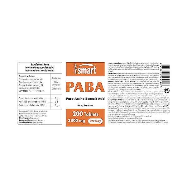 PABA 600 mg - Anti-UV Naturel à Base d’Acide Para-Amino-Benzoïque - Contribue à Freiner l’Apparition des Coups de Soleil - Ai