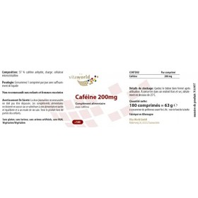 Pack de 3 Vita World Caféine 200mg 3 x 180 comprimés Végétalien/Végétarien Caféine à haute dose Made in Germany
