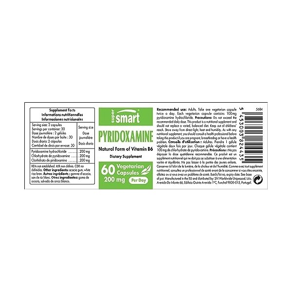 Pyridoxamine 200 mg par jour - Forme naturelle de la vitamine B6 - Puissant Inhibiteur de la Glycation et des AGEs/ALEs - Veg