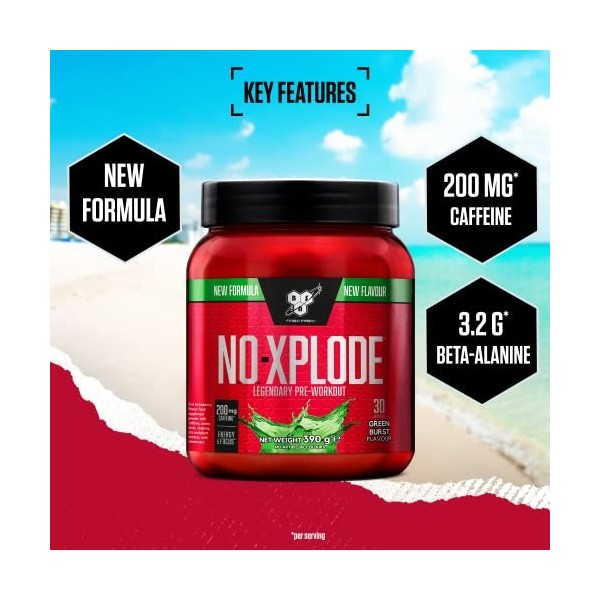 BSN Nutrition N.O.-Xplode Complément alimentaire Pre Workout en poudre, maintient lénergie et la concentration avec caféine,