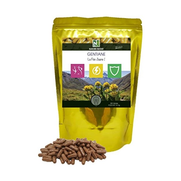 NAKURU | Gentiane | Gamme Boost | Fabriqué en France | "La Fée Jaune !" | 500 Gélules de 315mg / Poids Net: 157,5g 