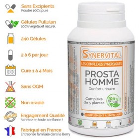 Prosta Homme - 240 gélules dosées à 300mg - Complexe de plantes pour la Prostate, les troubles urinaires - Sabal - Courge - E
