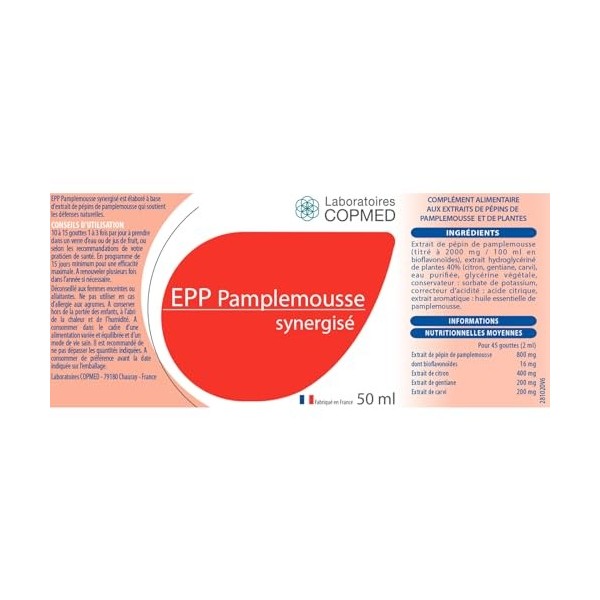 LABORATOIRES COPMED - EPP pamplemousse synergisé - Complément Alimentaire - Extraits de pépin de pamplemousse, de citron, de 