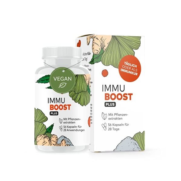 ImmuBoost® 56 Plus gélules | vegan | 1 jour 2 gélules | Renforcer le système immunitaire | Cure immunitaire de 4 semaines ave