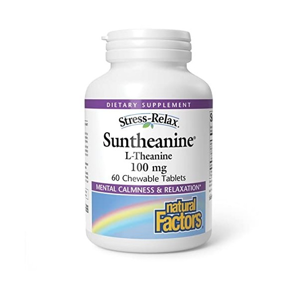 Natural Factors, Stress Relax Suntheanine, L-Theanine, 100mg, 60 Comprimés à mâcher végétaliens, Testé en Laboratoire, Végéta