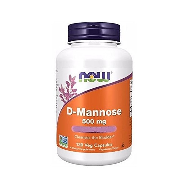 Now Foods, D-Mannose, 500 mg, 120 Gélules végétaliennes, Testé en Laboratoire, Sans Gluten, Sans Soja, Végétarien