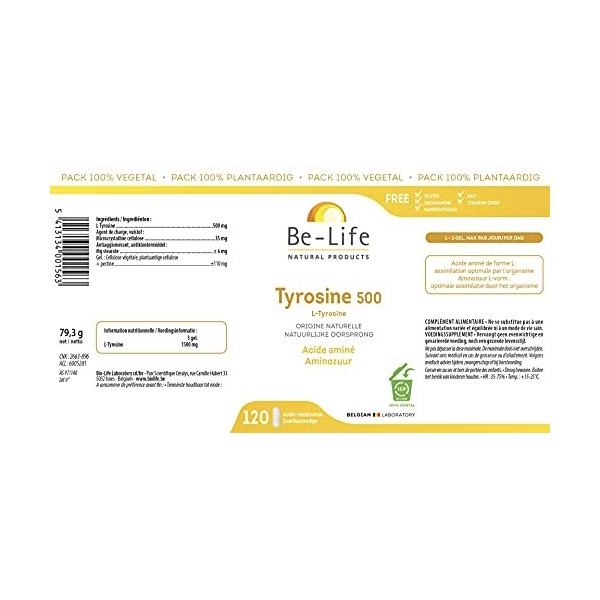 BeLife Tyrosine 500-120 Gélules
