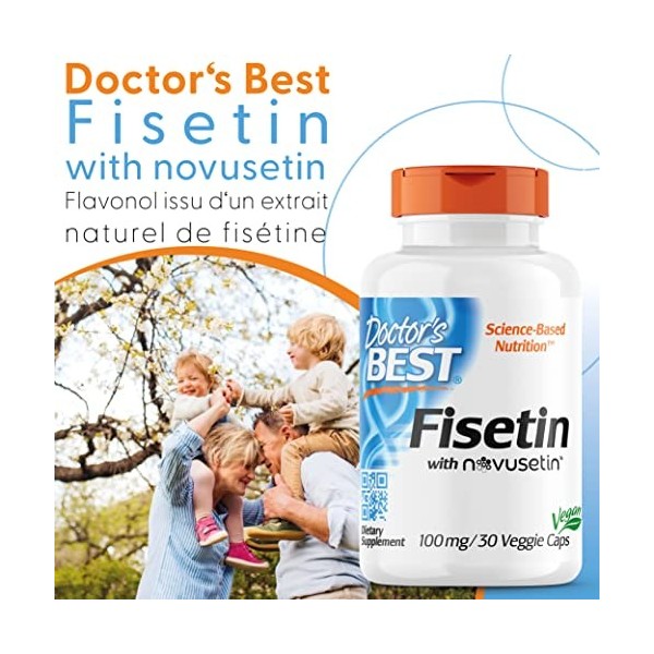 Doctors Best, Fisetin avec Novusetin, 100mg, 30 Capsules végétaliennes, Testé en Laboratoire, Sans Gluten, Sans Soja, Végéta