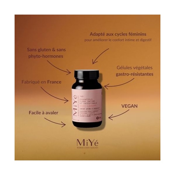 MiYé - [MY] Essentiels Flore intime & intestinale - Complexe de probiotiques - Entretient, protège et rééquilibre la flore in