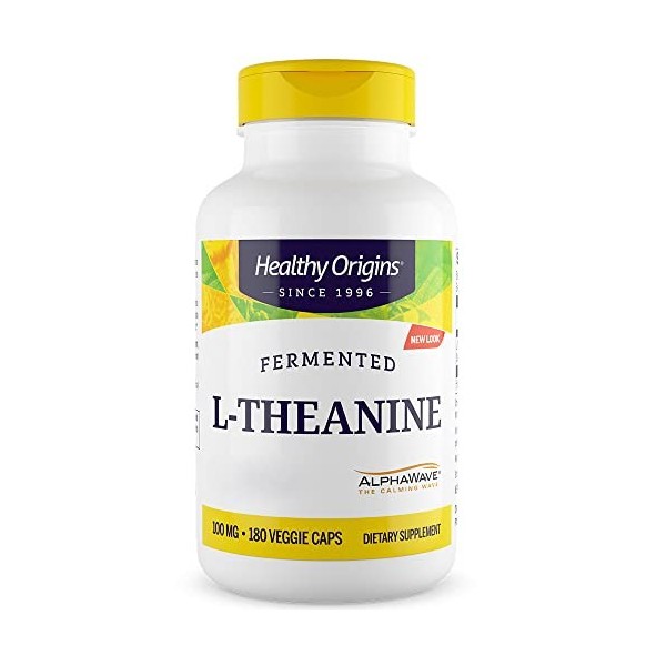 Healthy Origins, L-Theanine, 100mg, 180 Capsules végétaliennes, Testé en Laboratoire, Végétarien, Sans Soja, Sans Gluten, San