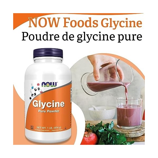 Now Foods, Glycine, Poudre 100% végétalienne, 454g, Testé en Laboratoire, Acide Aminé, Sans Gluten, Sans Soja, Végétarien