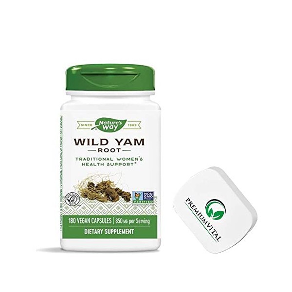 PremiumVital, Natures Way, Wild Yam Racine dIgname , 425mg, 180 Capsules végétaliennes, avec Pilulier Pratique, Testé en L