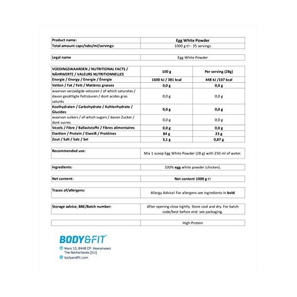 Poudre de protéines de blancs d'œuf - Body & Fit