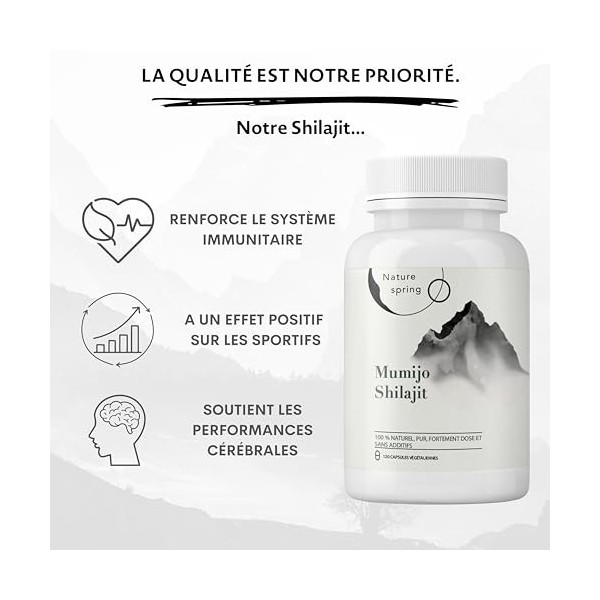 Extrait pur de Shilajit 120 capsules | +2 mois | Source himalayenne hautement potente avec acide fulvique | acide humique et 