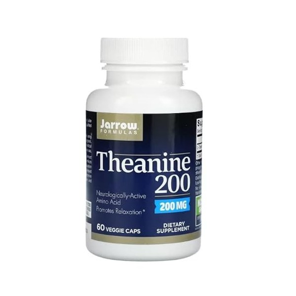 Jarrow Formulas, Theanine, 200mg, Hautement Dosé, 60 Capsules végétaliennes, Testé en Laboratoire, Sans Gluten, Sans Soja, Vé