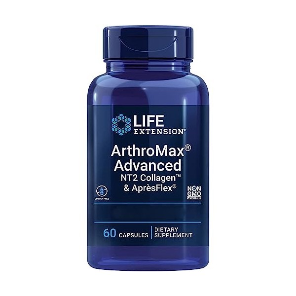 Life Extension, ArthroMax Advanced With NT2 Collagen & Aprèsflex, Glucosamine, 60 Capsules, Testé en Laboratoire, Sans Gluten