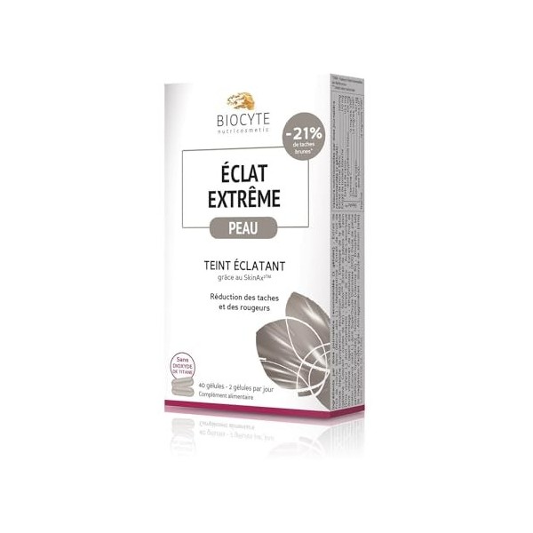 BIOCYTE Eclat Extreme - Complément Alimentaire Peau Anti-Tâche, Peau Lumineuse - Mûre Blanche, Tomate Blanche, Complexe SkinA