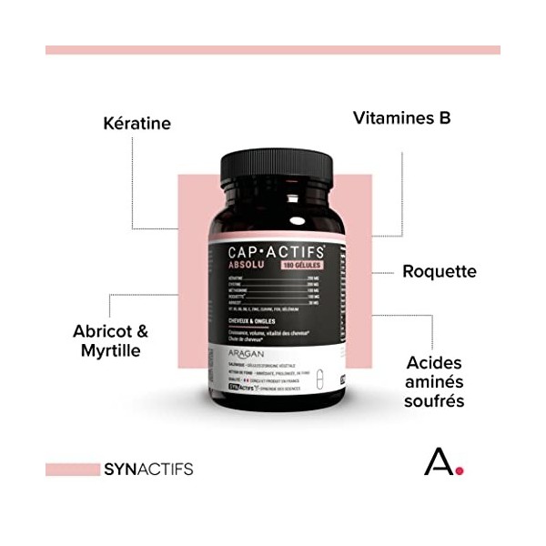 ARAGAN - Synactifs - Capactifs Absolu - Complément Alimentaire Cheveux et Ongles - Kératine, Cystine, Methionine, Roquette, A