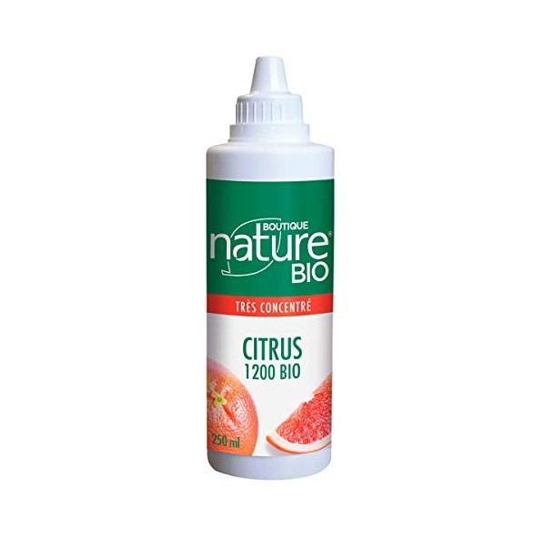 Boutique Nature - Complément Alimentaire - Extrait de pépins de Pamplemousse - Citrus 1200 BIO - Flacon Compte Gouttes de 250