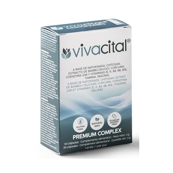 VIVACITAL Nattokinase 2000 - Supplément anti-âge - Avec Chitosan, Curcuma, Coenzyme Q10, Silicium biologique extrait de bamb