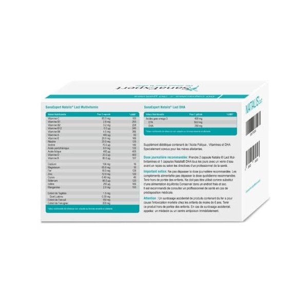 PACK 2 | SanaExpert Natalis Lact | Supplément pour lallaitement | avec fenouil , fenugrec, DHA ,acide folique 90 capsules .