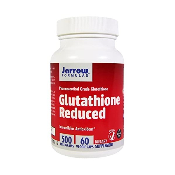 Jarrow Formulas, L-Glutathion, 500mg, Hautement Dosé, 60 Capsules végétaliennes, Testé en Laboratoire, Végétarien, Sans Soja,